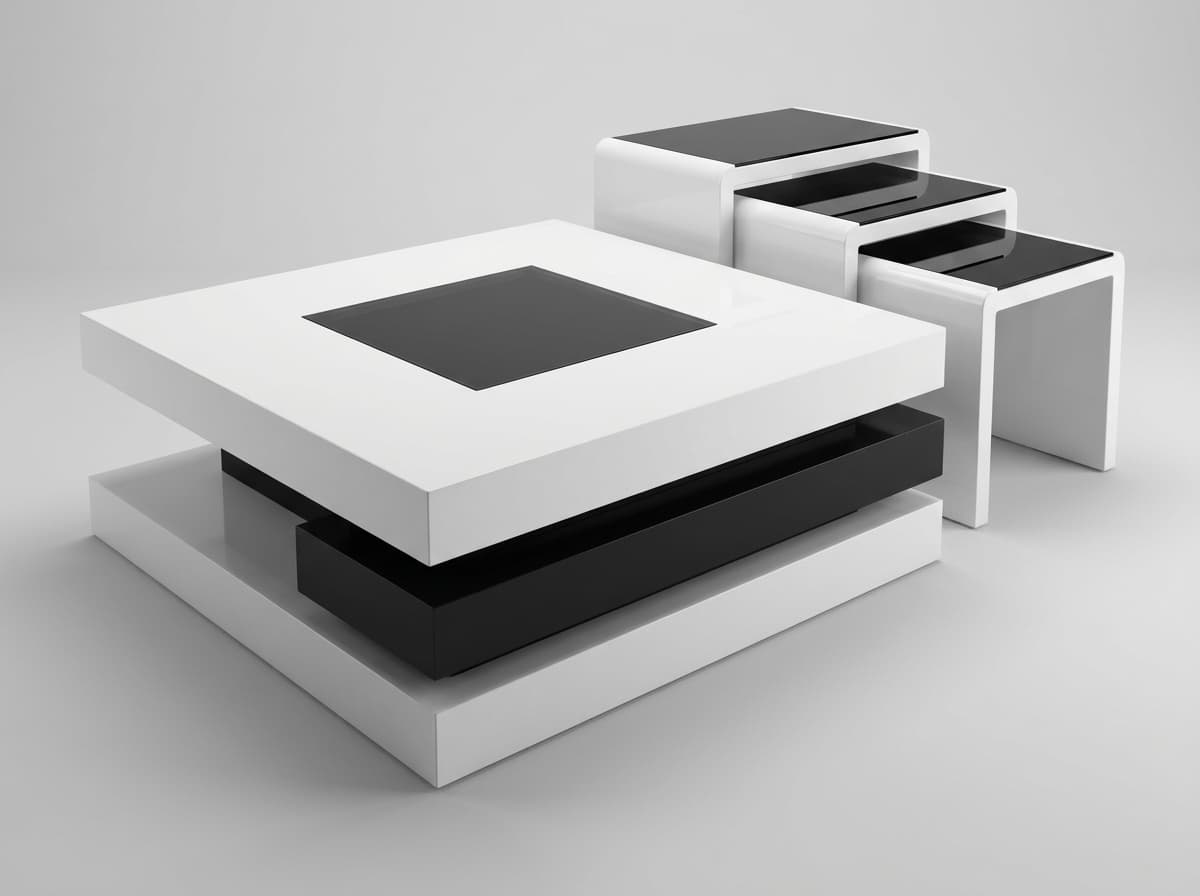 Square coffee table and stools