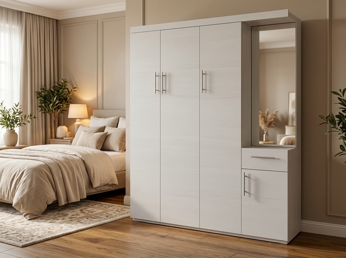 Modern Multi-Functional 4-Door Wardrobe & Integrated Dresser Combo