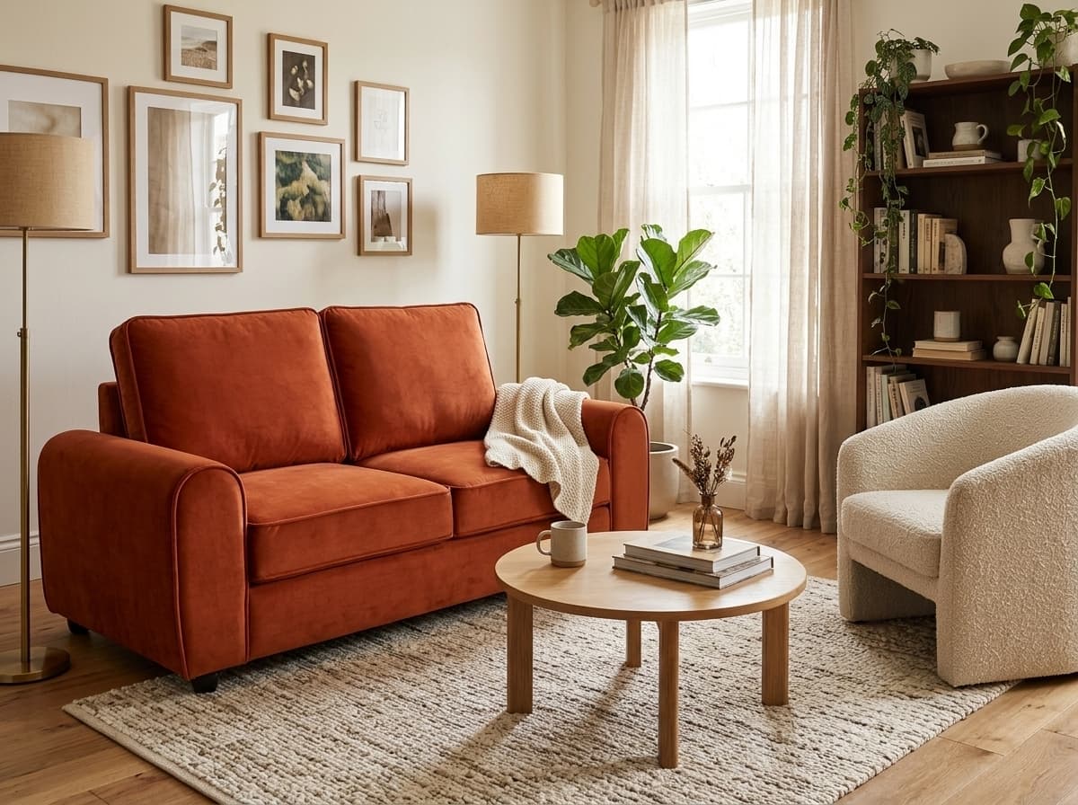 Terracotta velvet 2-seater sofa