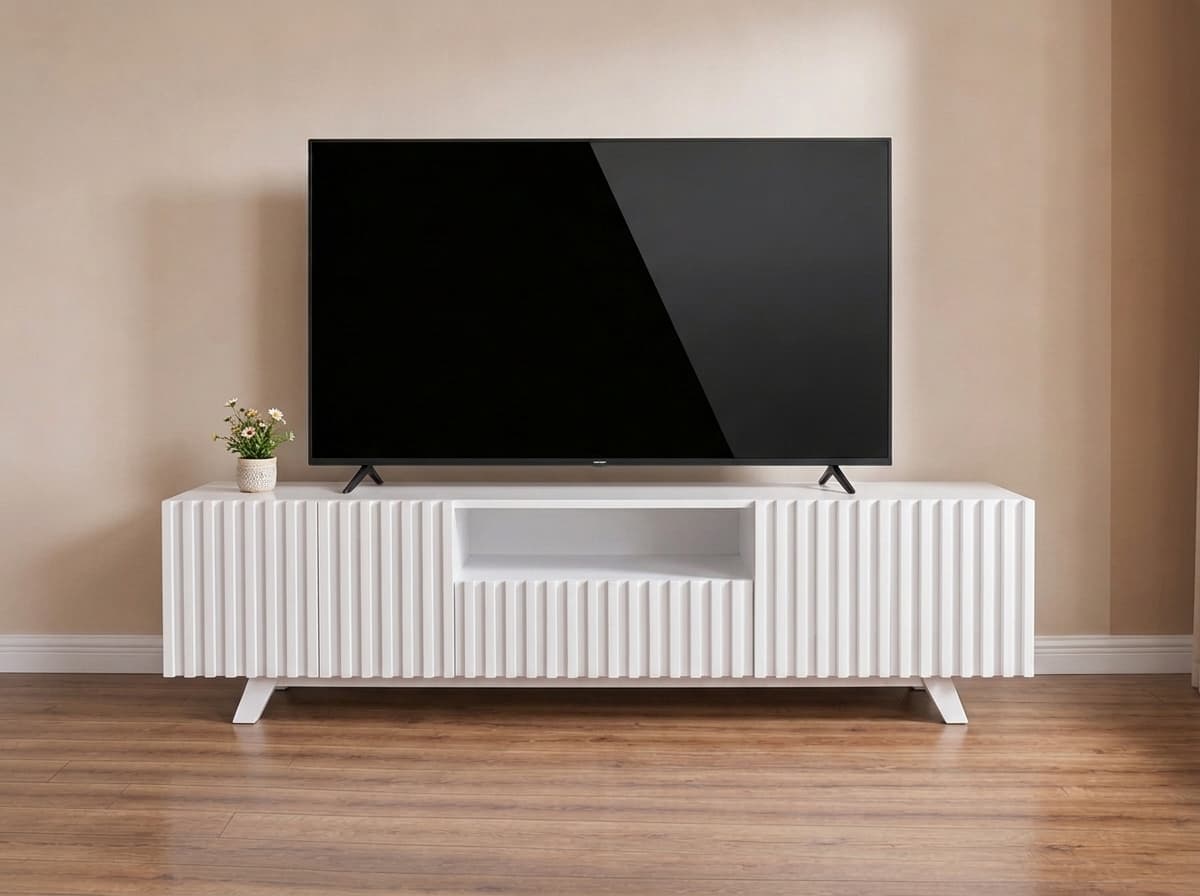 Modern White engineering Wood Floor Standing TV Entertainment Unit Set