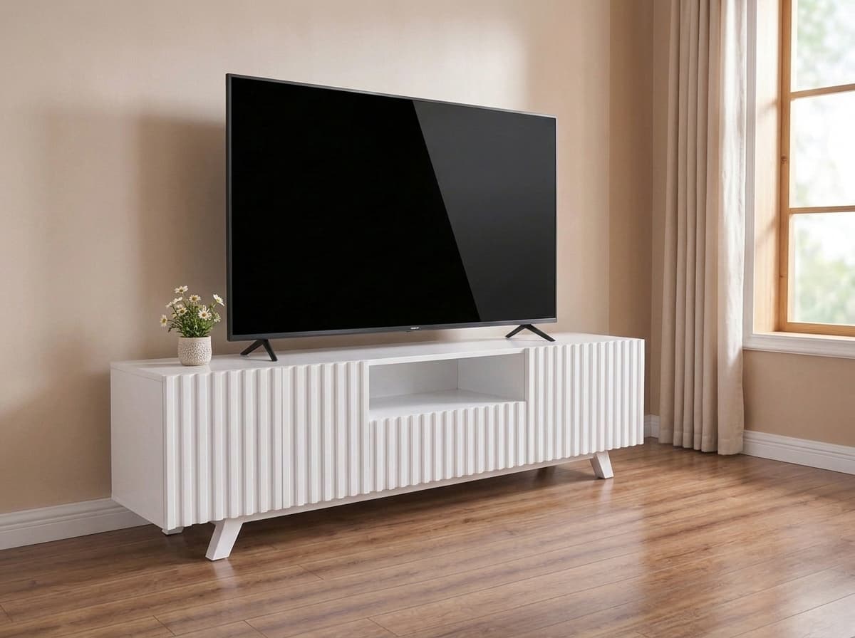 Modern White engineering Wood Floor Standing TV Entertainment Unit Set